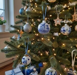 2 Handpainted Holland Delft Windmill Ceramic Porcelain Ball 2” Ornaments
